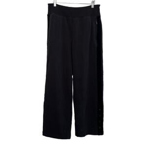 Athleta Retroplush Sweatpant Velour Trim With Snaps Wide Leg Black Medium